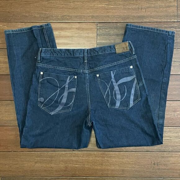 Sean John Printed Design Baggy Straight Leg Denim Jeans Vintage Y2K Size 36 - Picture 1 of 13